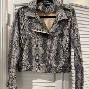 Fate Black and Gray Snake Print Leather Jacket